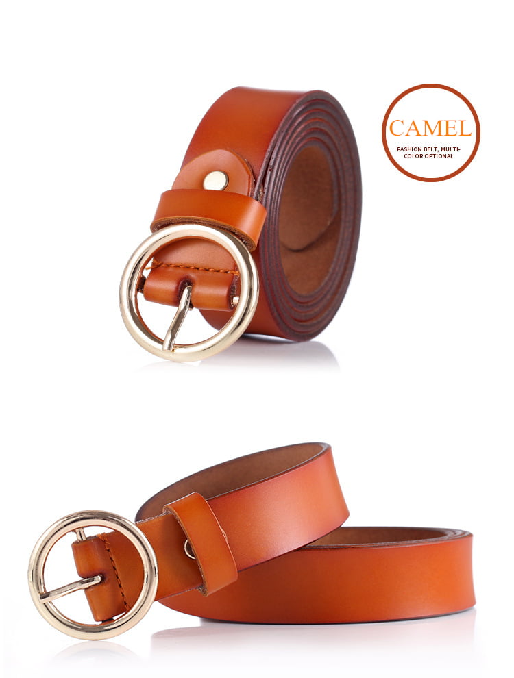 Women's Leather Belt with Round Buckle