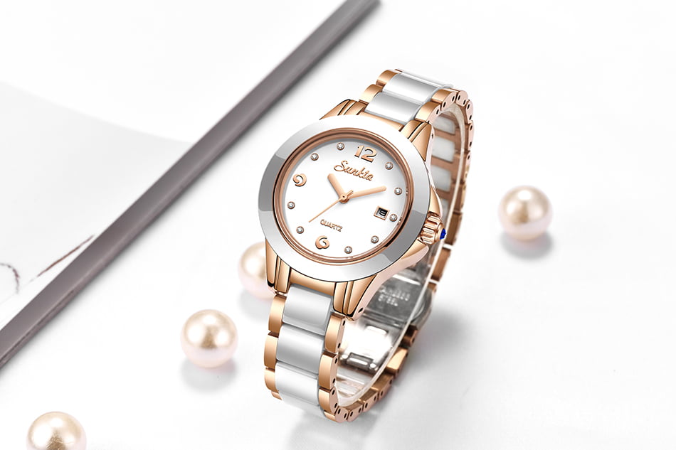 Bracelet Style Round Steel Quartz Watch for Women