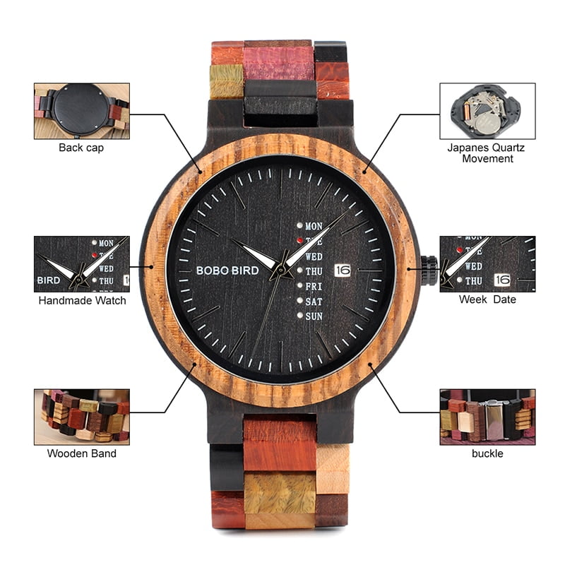 Wooden Watch with Colorful Band