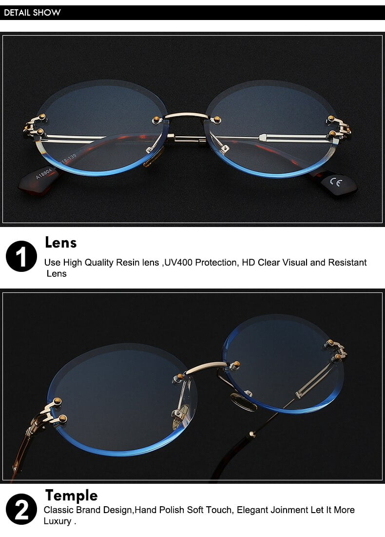 Retro Oval Frameless Sunglasses