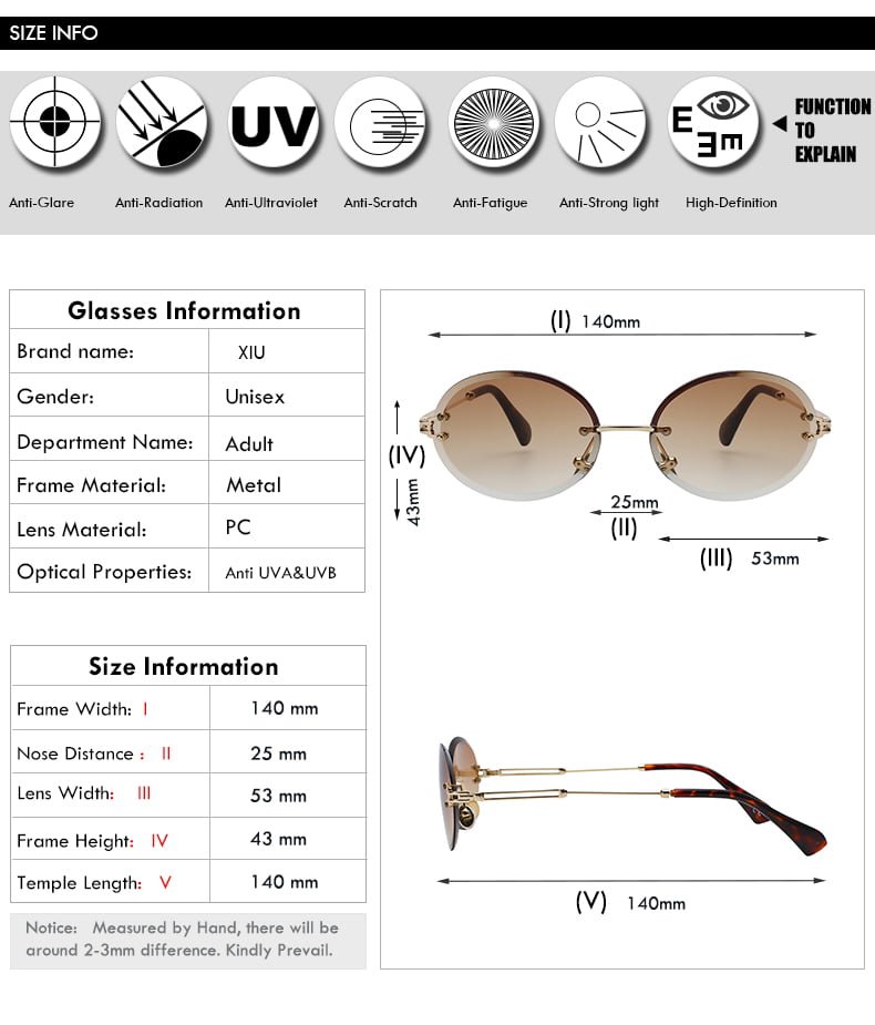 Retro Oval Frameless Sunglasses