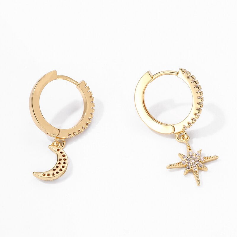 Women's Star and Moon Hoop Earrings