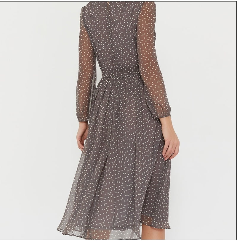 Long-Sleeved Women's Midi Dress in Polka Dot