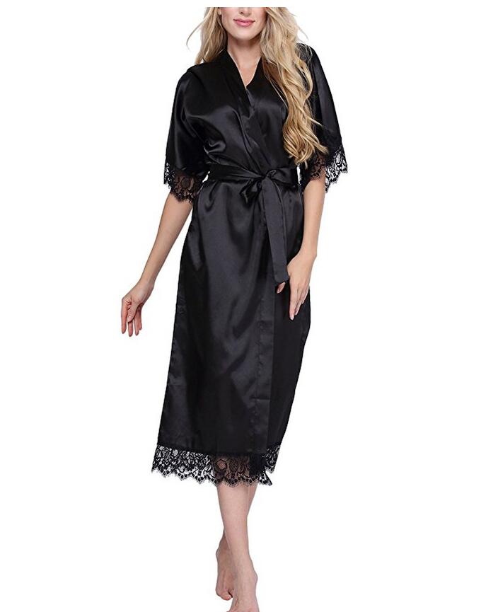 Women's Lace Decorated Satin Robe