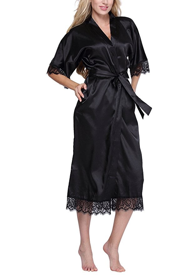 Women's Lace Decorated Satin Robe
